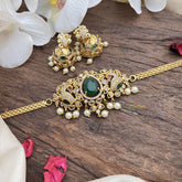 Vriksham Dual Peacock With Tear Drop Choker-Green-G16306